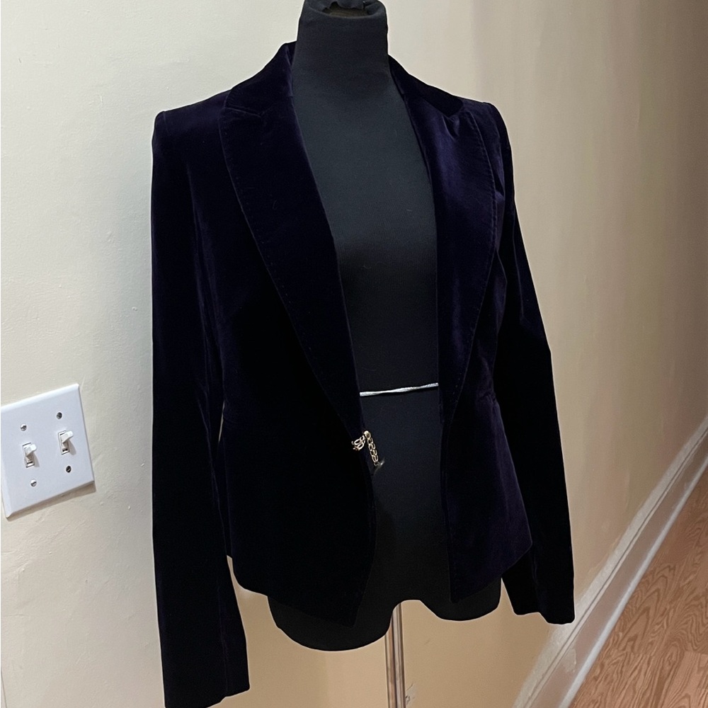 Karen Millen Deep Blue Velvet Dress with Chain Accent
